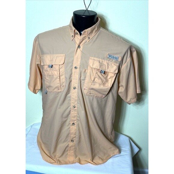 Columbia PFG Men's Activewear Button Front Shirt Short Sleeve Orange Size Medium - Picture 1 of 10